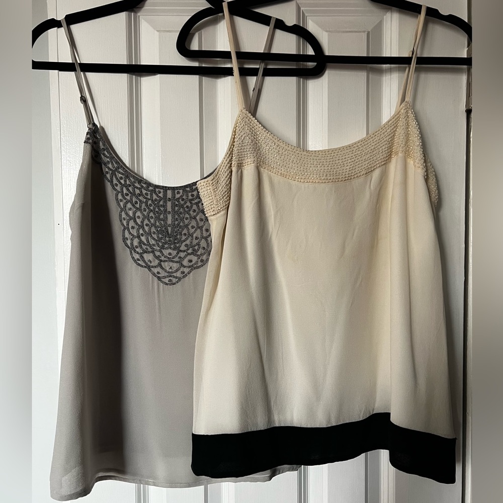 Joie Beaded Tanks - Grey and Cream, M